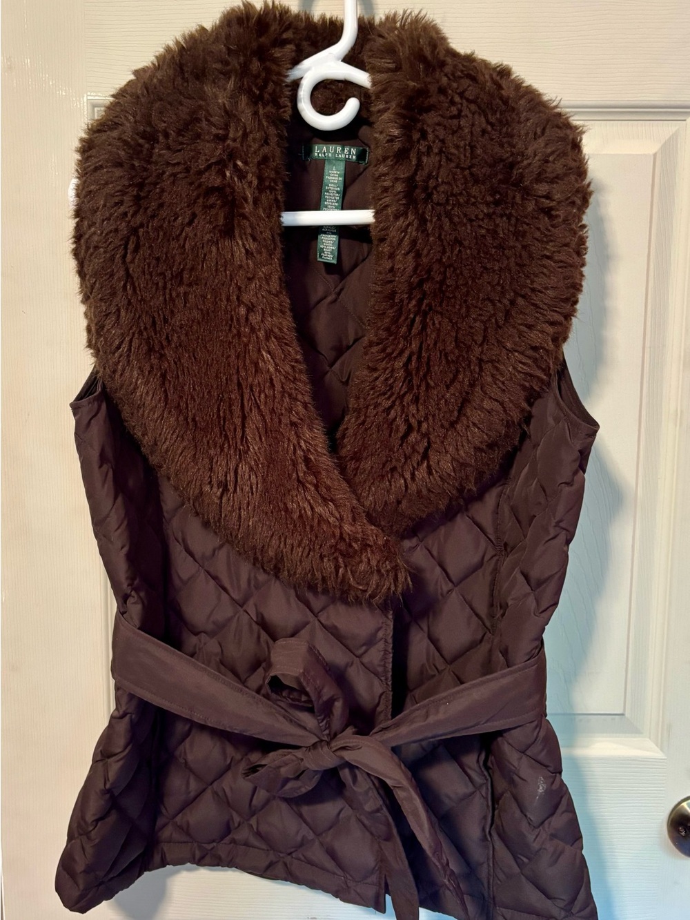 Ralph Lauren Brown Quilted Faux-Fur Vest